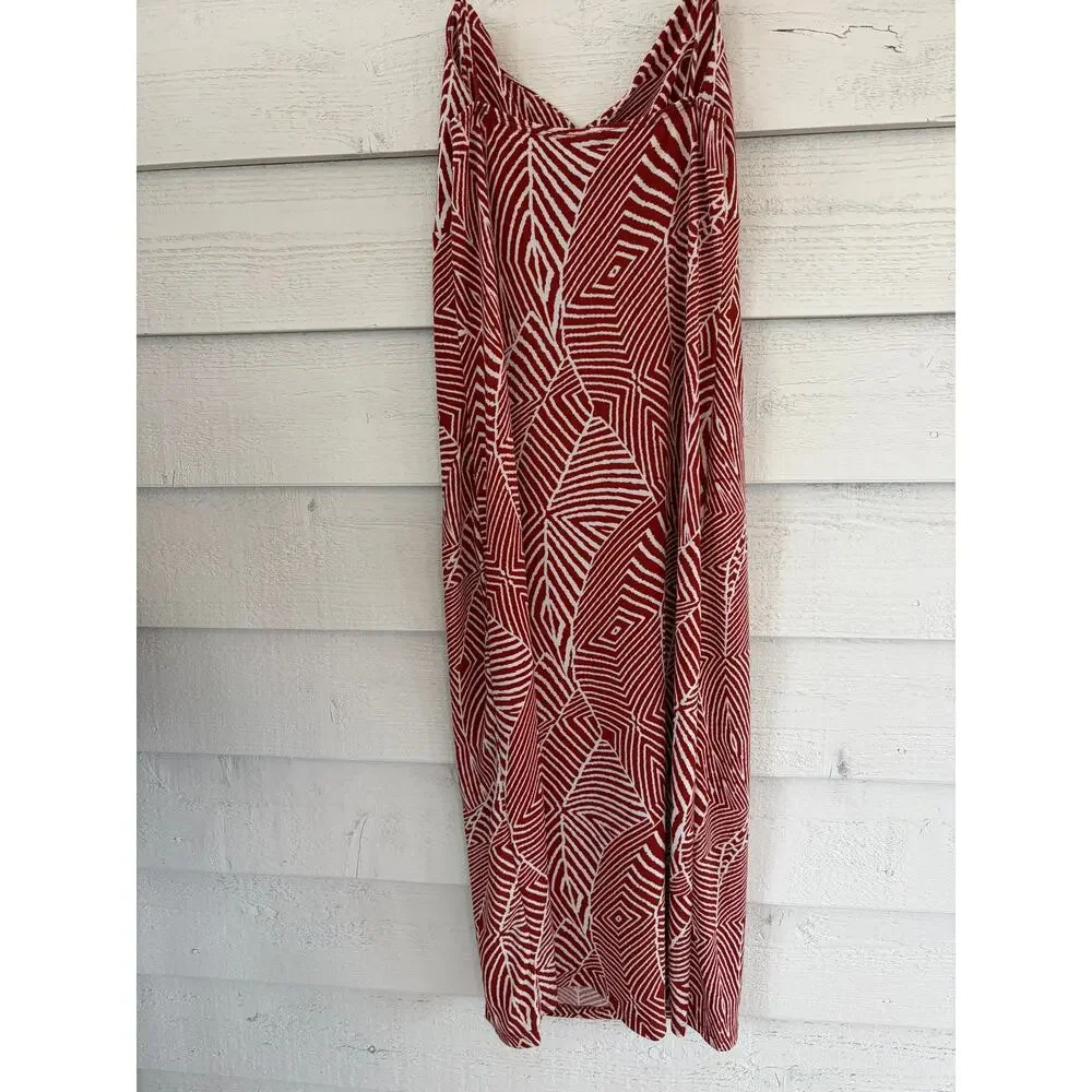 Windsor Red White Geometric Print Midi Dress Size M Spaghetti Strap Slip Dress - Picture 2 of 7